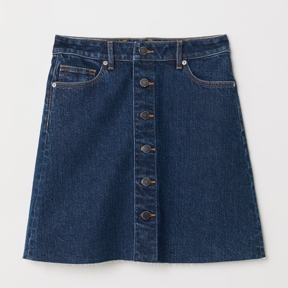 H&M Dresses & Skirts - H&M Blue Denim Button Up Skirt with Distressed Hem